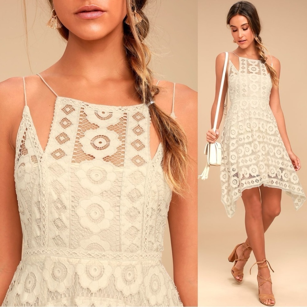 Free People Ethereal Fairy Lace Apron Handkerchief Dress Ivory Nude Bohemian 4 - Picture 6 of 17